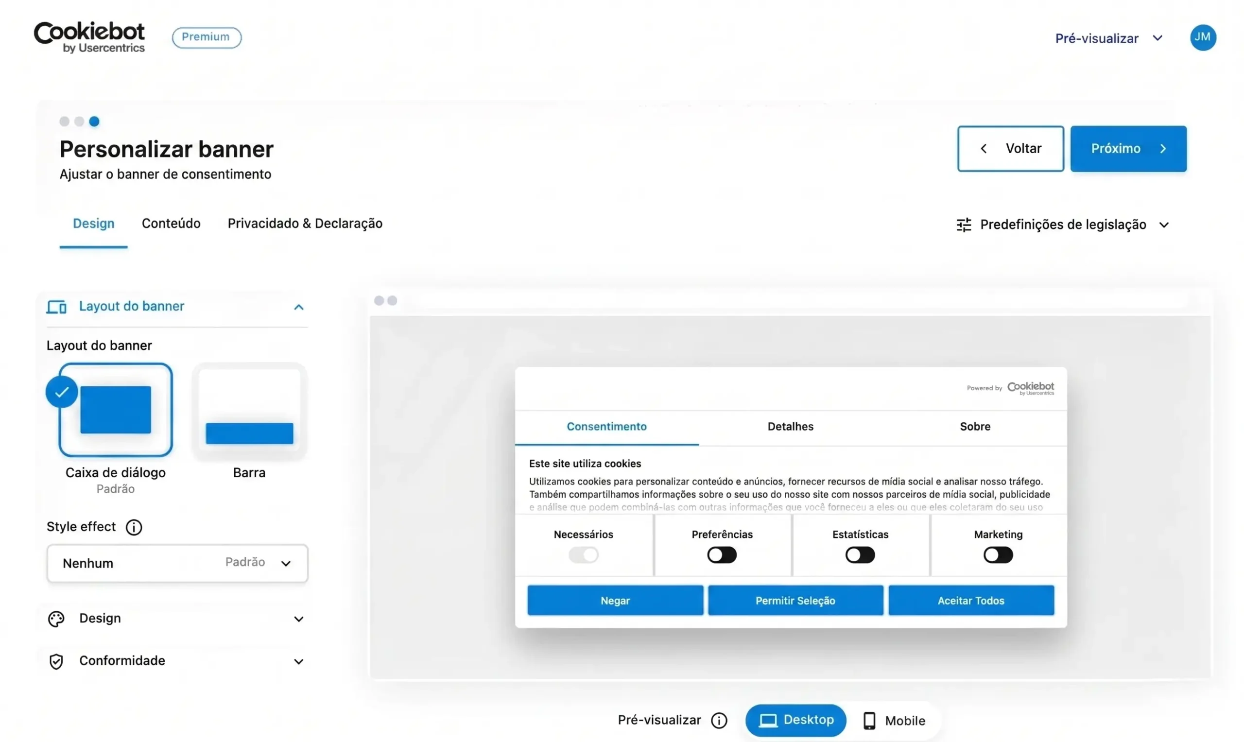 Consentimento personalizado
